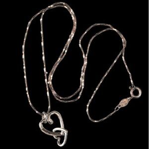 Best Friends 925 Sterling Silver Linked Double Heart Pendant Chain Necklace VTG